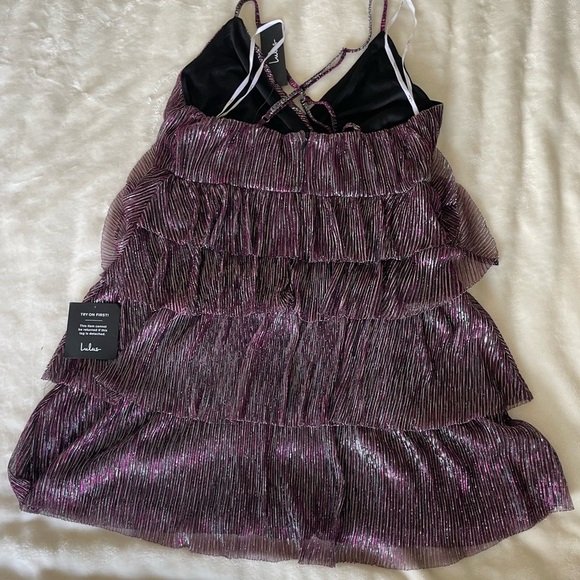 Lulu's Metallic Purple Tiered Mini Dress - Picture 8 of 16